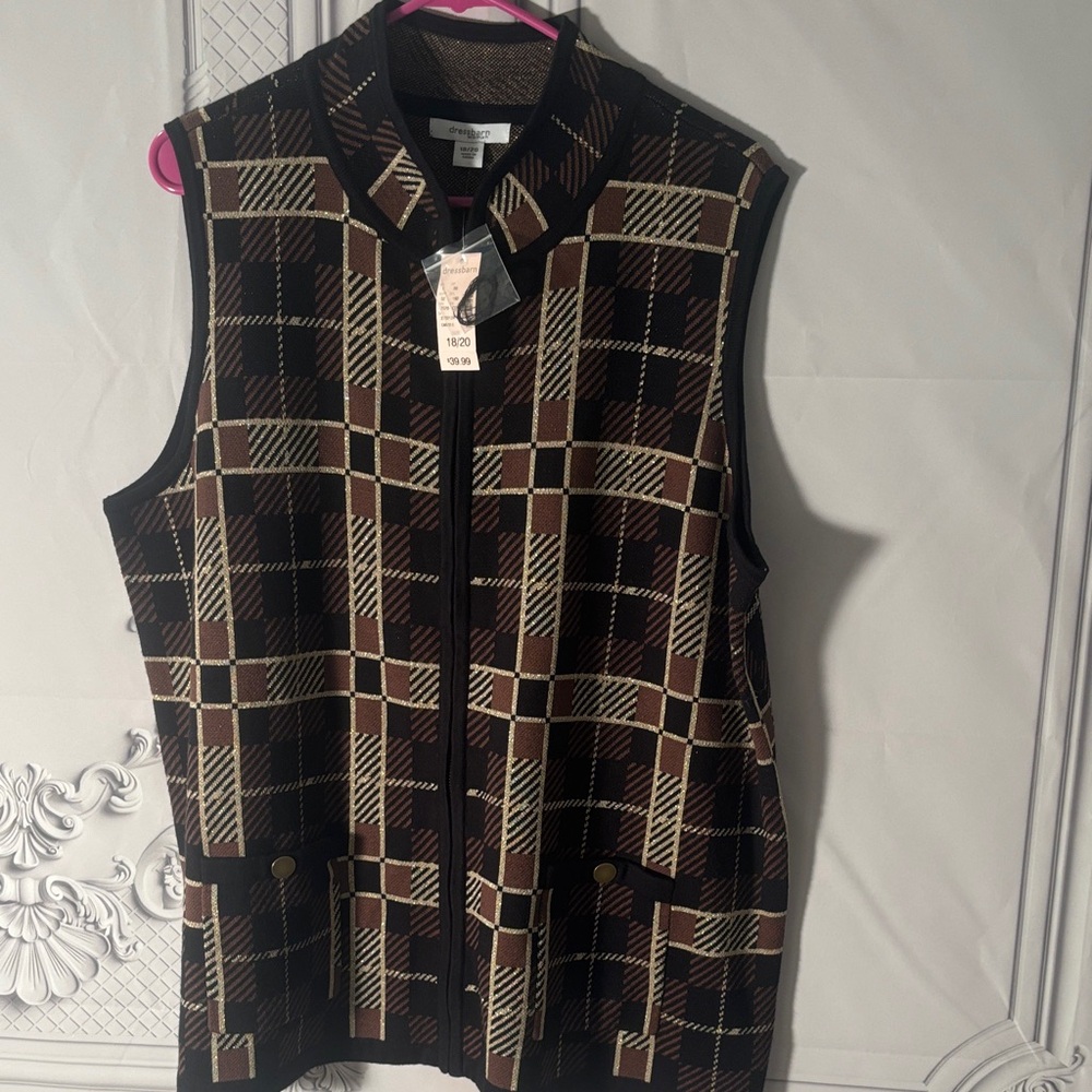 NWT Dressbarn Women’s Vest Black/Brown/Gold Metallic Sparkle Size 18-20